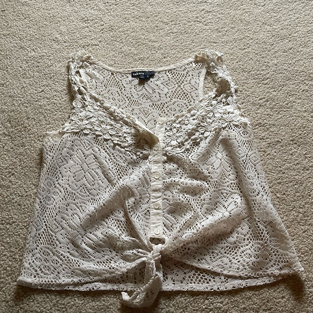 Lace Cream Button Up Tank Top